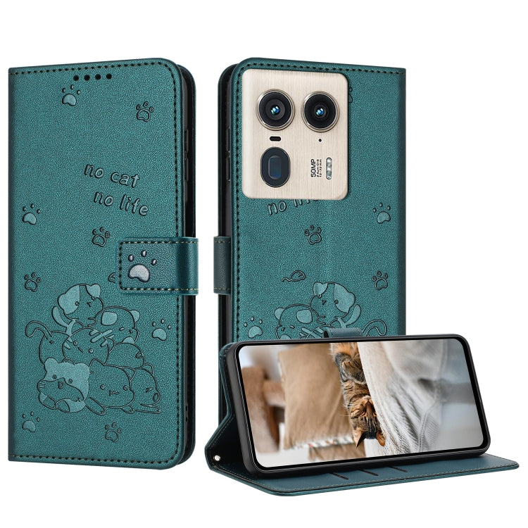 Embossed Kitten Phone Leather Case with Lanyard, For Motorola Edge 50 Fusion, For Motorola Moto G 5G 2024, For Motorola Moto G Stylus 5G 2024, For Motorola Moto G34