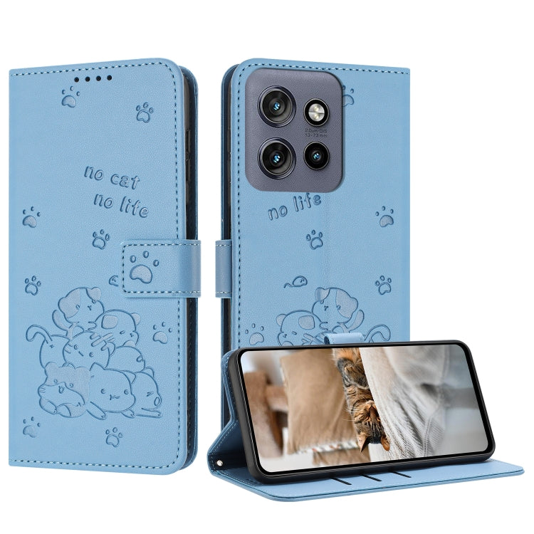 Embossed Kitten Phone Leather Case with Lanyard, For Motorola Moto G85, For Motorola Edge 2024 5G, For Motorola Edge 50 Ultra, For Motorola Edge 50 Pro