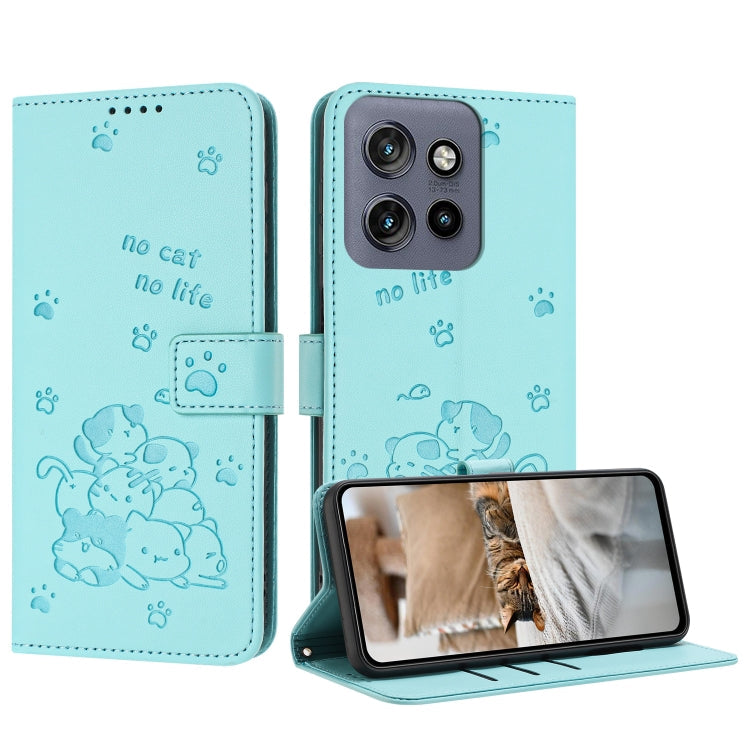 Embossed Kitten Phone Leather Case with Lanyard, For Motorola Moto G85, For Motorola Edge 2024 5G, For Motorola Edge 50 Ultra, For Motorola Edge 50 Pro