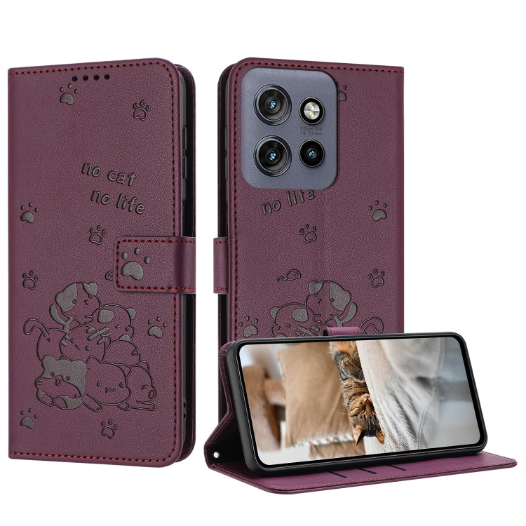 Embossed Kitten Phone Leather Case with Lanyard, For Motorola Moto G85, For Motorola Edge 2024 5G, For Motorola Edge 50 Ultra, For Motorola Edge 50 Pro