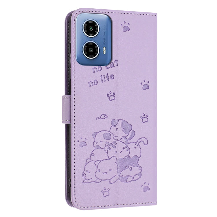 Embossed Kitten Phone Leather Case with Lanyard, For Motorola Moto G Play 4G 2024, For Motorola Moto G Power 5G 2024, For Motorola Moto G84, For Motorola Edge 40 Neo