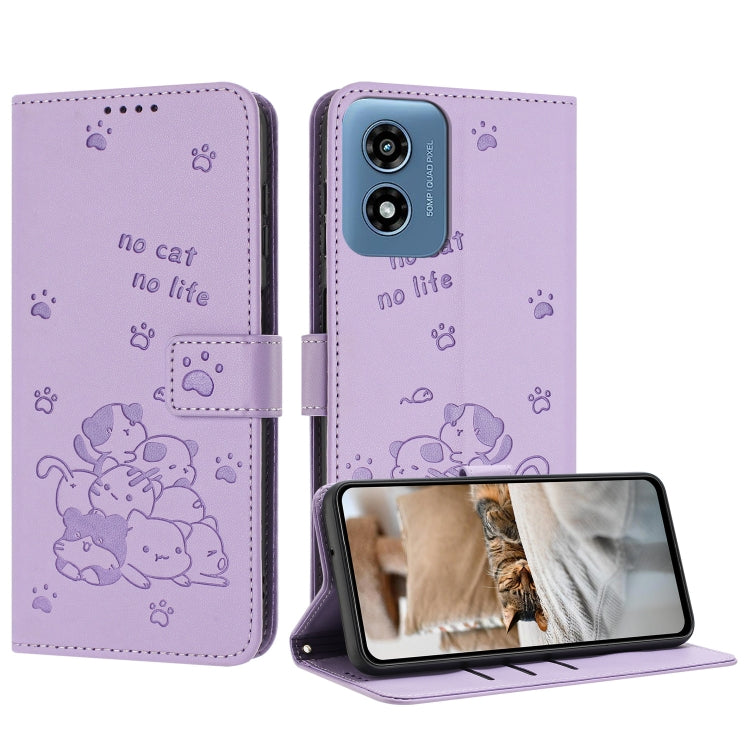 Embossed Kitten Phone Leather Case with Lanyard, For Motorola Moto G14, For Motorola Moto G Stylus 2023 4G, For Motorola Edge 40