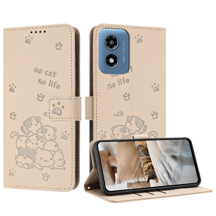 Embossed Kitten Phone Leather Case with Lanyard, For Motorola Moto G14, For Motorola Moto G Stylus 2023 4G, For Motorola Edge 40