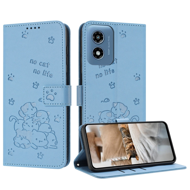 Embossed Kitten Phone Leather Case with Lanyard, For Motorola Moto G14, For Motorola Moto G Stylus 2023 4G, For Motorola Edge 40