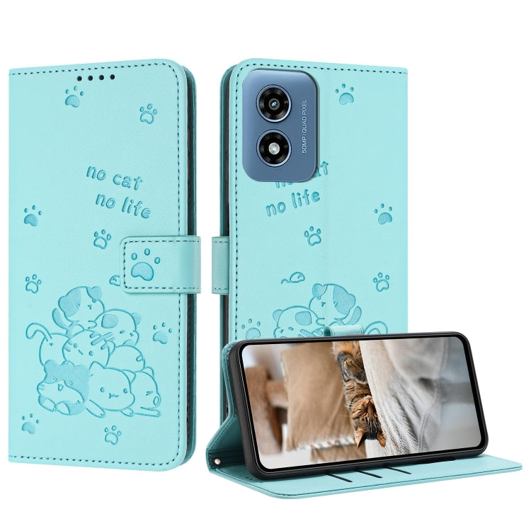 Embossed Kitten Phone Leather Case with Lanyard, For Motorola Moto G14, For Motorola Moto G Stylus 2023 4G, For Motorola Edge 40