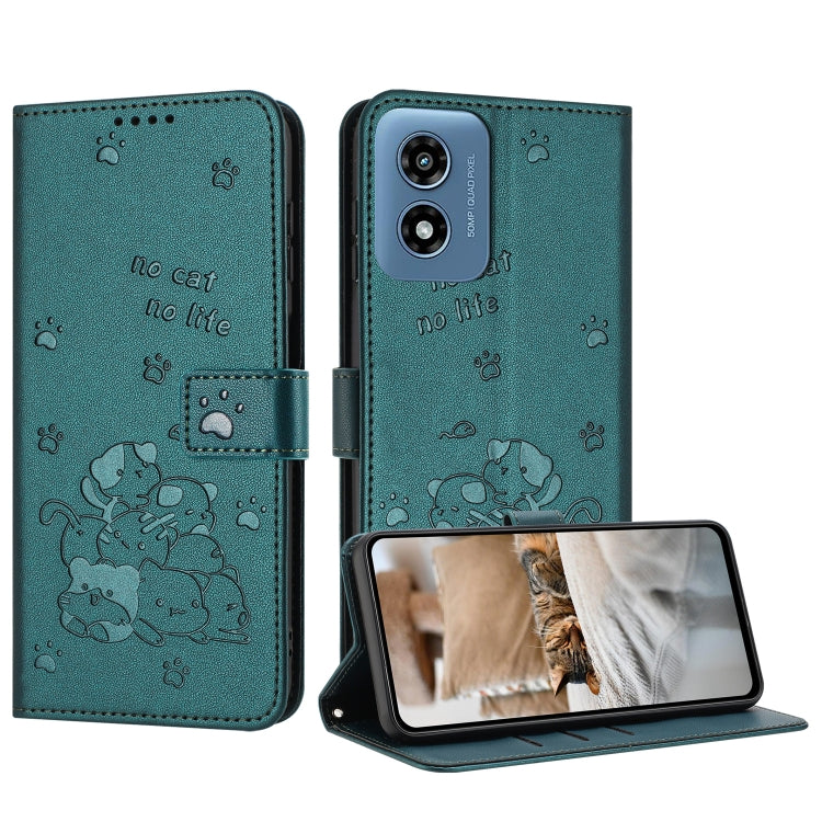 Embossed Kitten Phone Leather Case with Lanyard, For Motorola Moto G14, For Motorola Moto G Stylus 2023 4G, For Motorola Edge 40