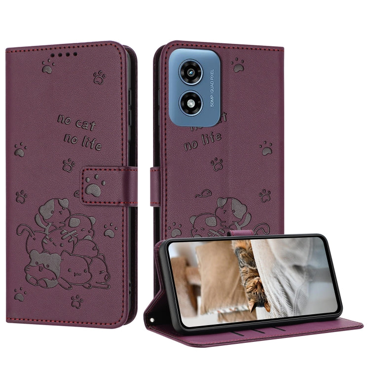 Embossed Kitten Phone Leather Case with Lanyard, For Motorola Moto G14, For Motorola Moto G Stylus 2023 4G, For Motorola Edge 40