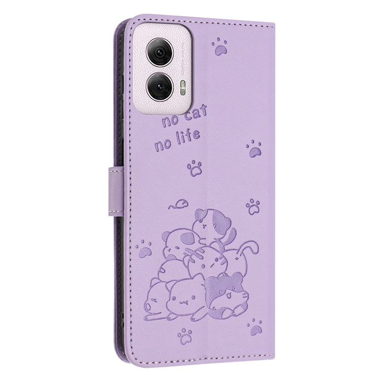 Embossed Kitten Phone Leather Case with Lanyard, For Motorola Moto G14, For Motorola Moto G Stylus 2023 4G, For Motorola Edge 40