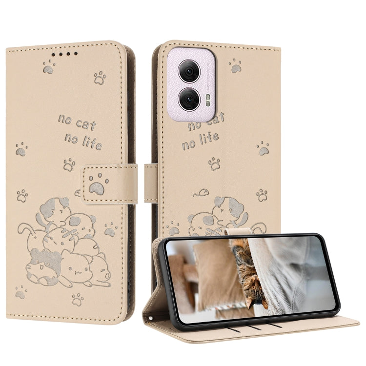 Embossed Kitten Phone Leather Case with Lanyard, For Motorola Moto G14, For Motorola Moto G Stylus 2023 4G, For Motorola Edge 40