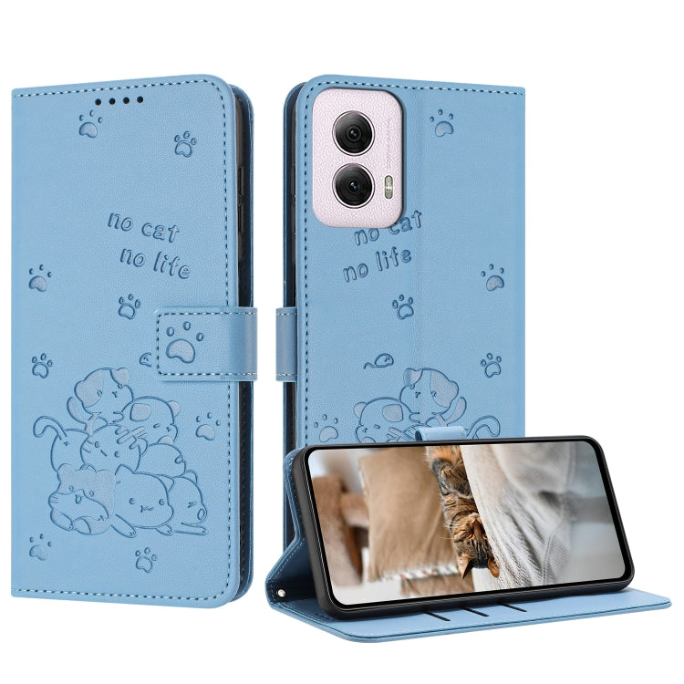 Embossed Kitten Phone Leather Case with Lanyard, For Motorola Moto G14, For Motorola Moto G Stylus 2023 4G, For Motorola Edge 40