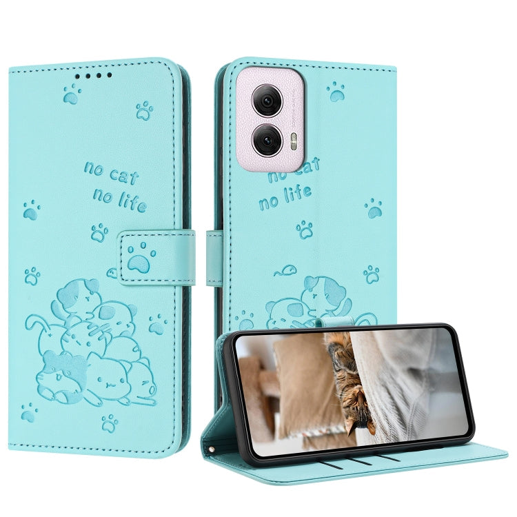 Embossed Kitten Phone Leather Case with Lanyard, For Motorola Moto G14, For Motorola Moto G Stylus 2023 4G, For Motorola Edge 40