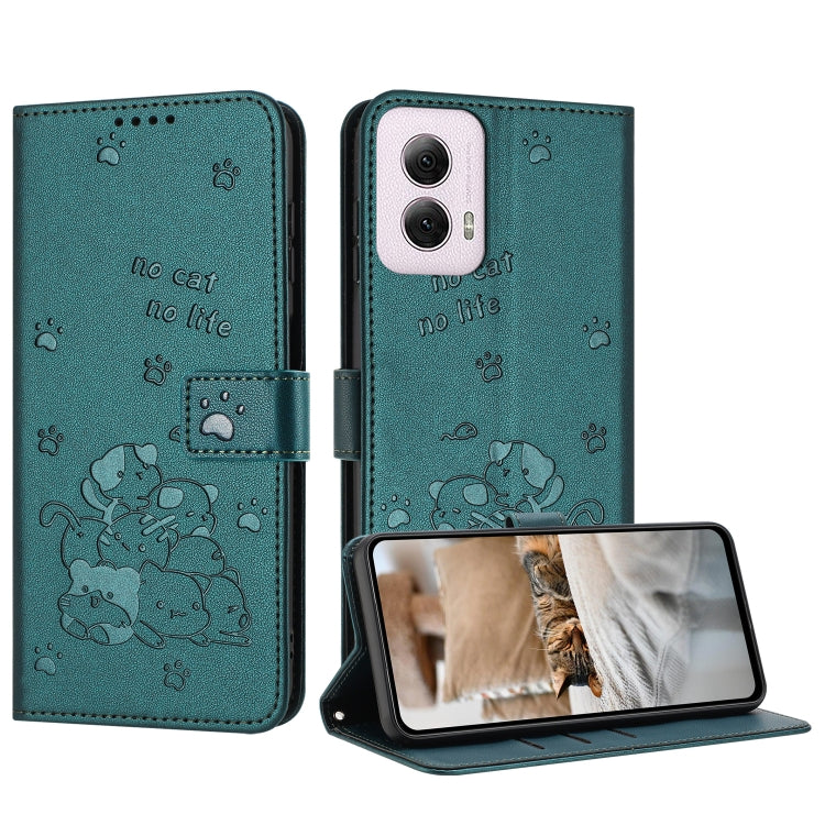 Embossed Kitten Phone Leather Case with Lanyard, For Motorola Moto G14, For Motorola Moto G Stylus 2023 4G, For Motorola Edge 40