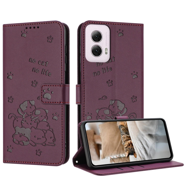 Embossed Kitten Phone Leather Case with Lanyard, For Motorola Moto G14, For Motorola Moto G Stylus 2023 4G, For Motorola Edge 40
