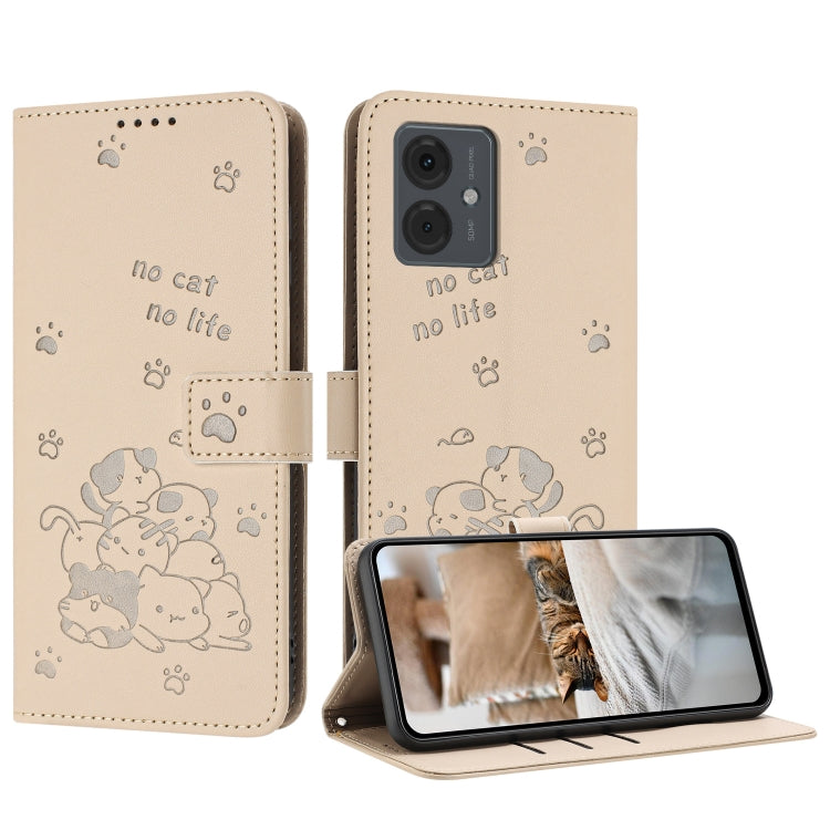 Embossed Kitten Phone Leather Case with Lanyard, For Motorola Moto G85, For Motorola Edge 2024 5G, For Motorola Edge 50 Ultra, For Motorola Edge 50 Pro