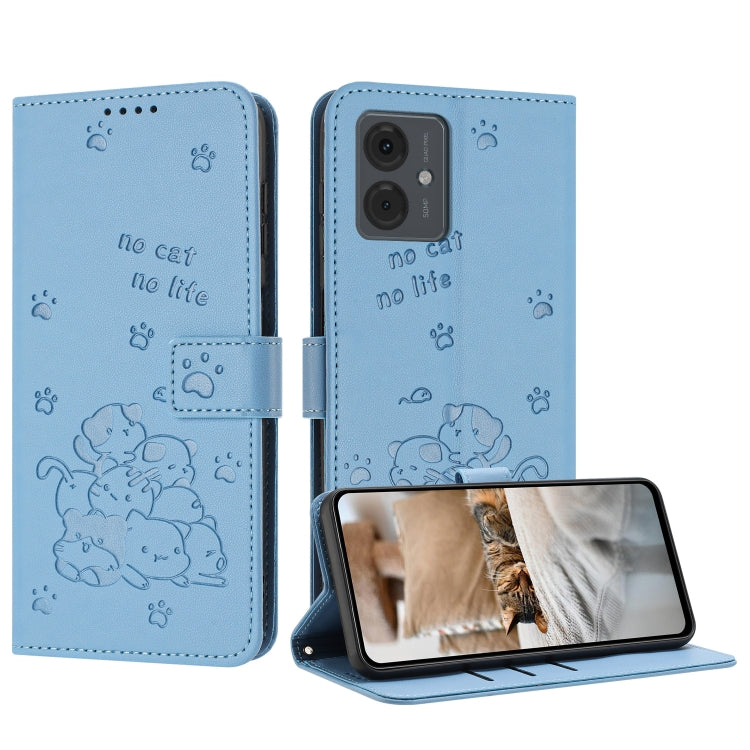 Embossed Kitten Phone Leather Case with Lanyard, For Motorola Moto G85, For Motorola Edge 2024 5G, For Motorola Edge 50 Ultra, For Motorola Edge 50 Pro