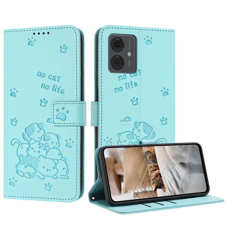 Embossed Kitten Phone Leather Case with Lanyard, For Motorola Moto G85, For Motorola Edge 2024 5G, For Motorola Edge 50 Ultra, For Motorola Edge 50 Pro