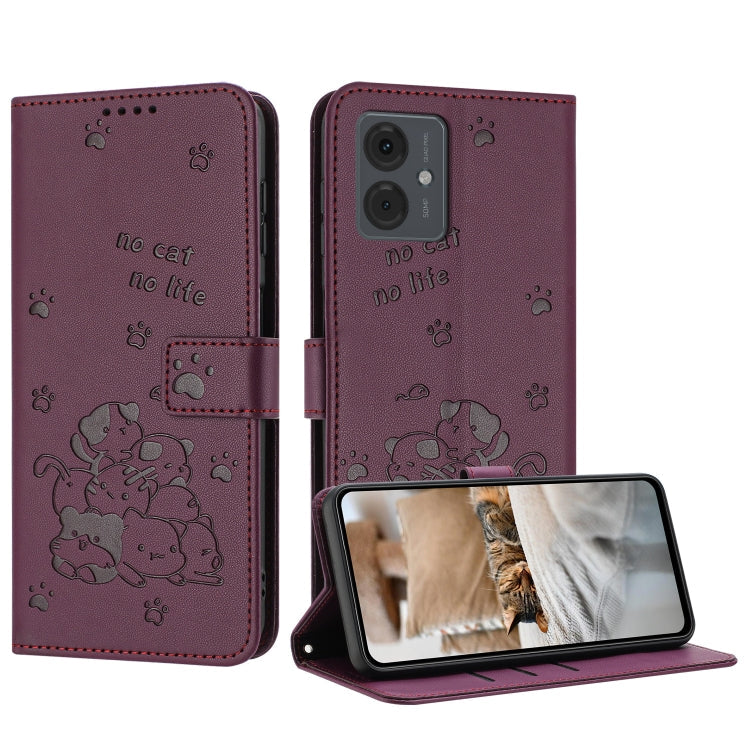 Embossed Kitten Phone Leather Case with Lanyard, For Motorola Moto G85, For Motorola Edge 2024 5G, For Motorola Edge 50 Ultra, For Motorola Edge 50 Pro