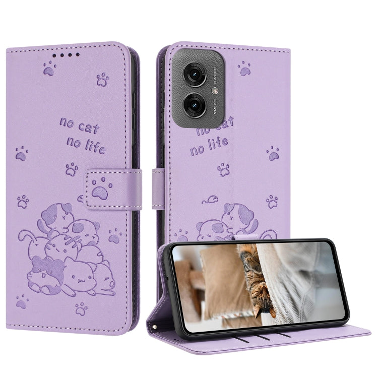 Embossed Kitten Phone Leather Case with Lanyard, For Motorola Moto G85, For Motorola Edge 2024 5G, For Motorola Edge 50 Ultra, For Motorola Edge 50 Pro