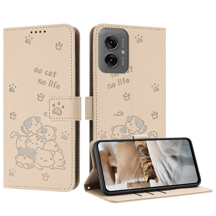 Embossed Kitten Phone Leather Case with Lanyard, For Motorola Moto G85, For Motorola Edge 2024 5G, For Motorola Edge 50 Ultra, For Motorola Edge 50 Pro