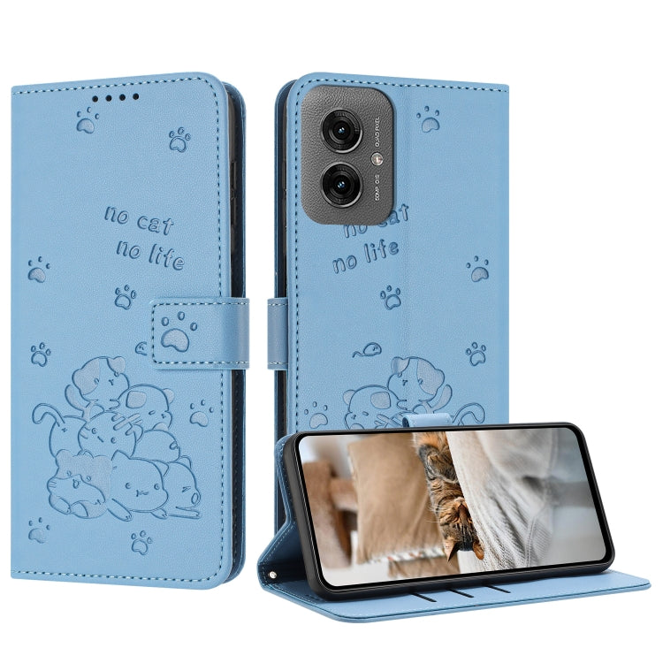 Embossed Kitten Phone Leather Case with Lanyard, For Motorola Moto G85, For Motorola Edge 2024 5G, For Motorola Edge 50 Ultra, For Motorola Edge 50 Pro