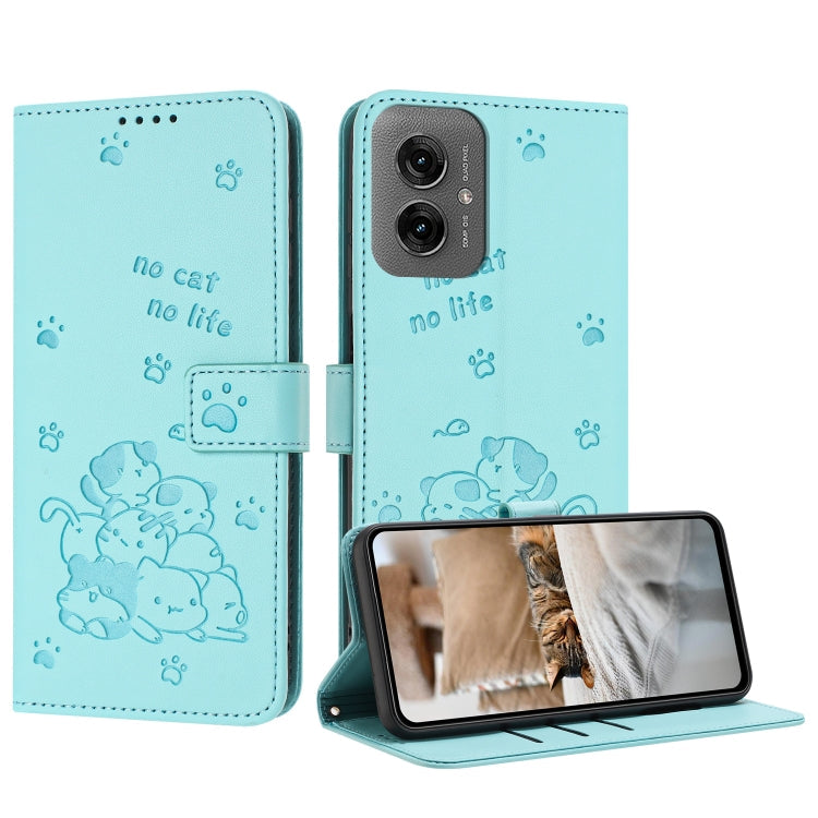 Embossed Kitten Phone Leather Case with Lanyard, For Motorola Moto G85, For Motorola Edge 2024 5G, For Motorola Edge 50 Ultra, For Motorola Edge 50 Pro