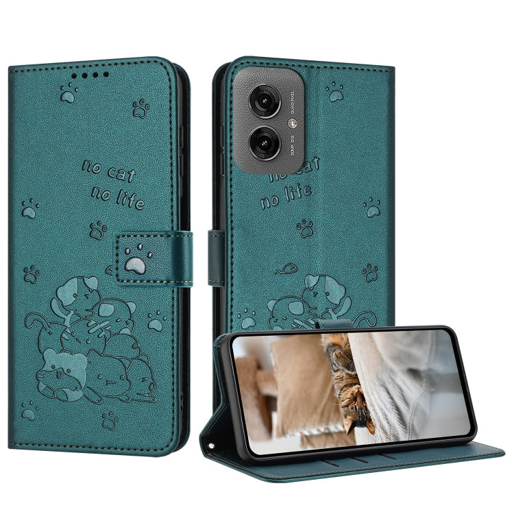 Embossed Kitten Phone Leather Case with Lanyard, For Motorola Moto G85, For Motorola Edge 2024 5G, For Motorola Edge 50 Ultra, For Motorola Edge 50 Pro