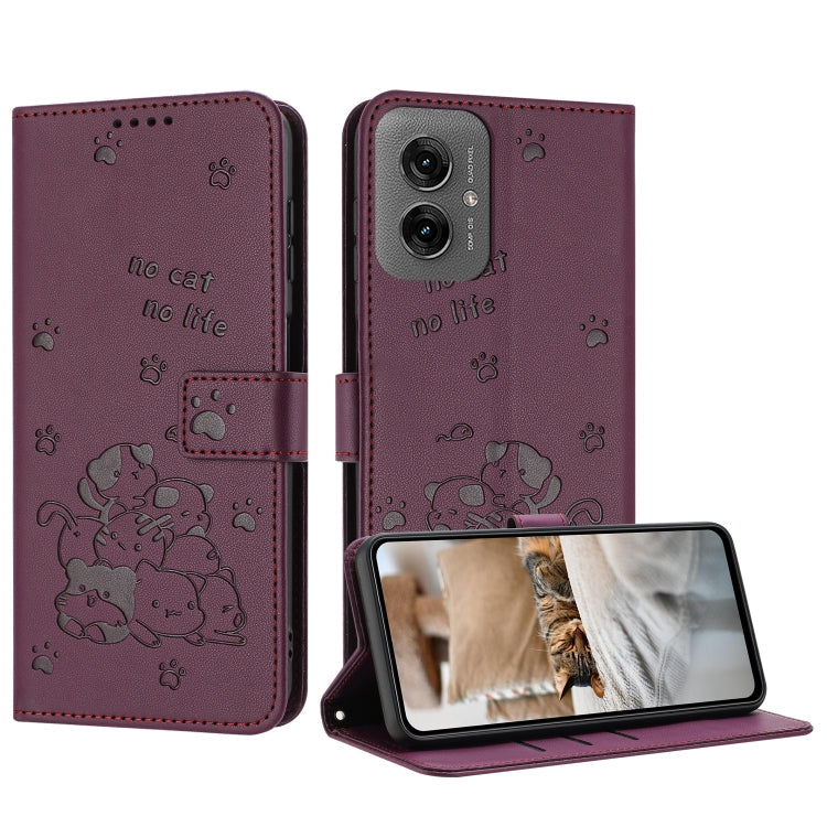 Embossed Kitten Phone Leather Case with Lanyard, For Motorola Moto G85, For Motorola Edge 2024 5G, For Motorola Edge 50 Ultra, For Motorola Edge 50 Pro