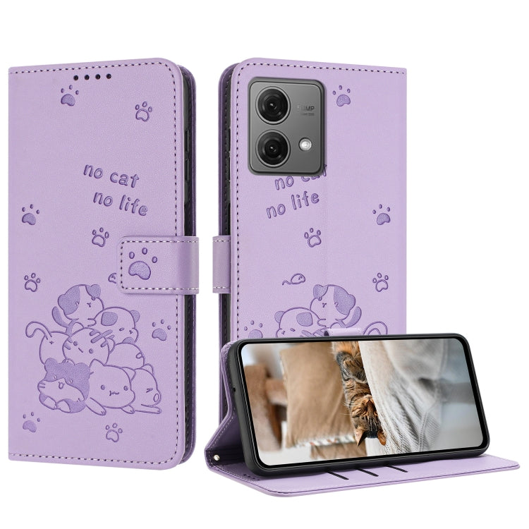 Embossed Kitten Phone Leather Case with Lanyard, For Motorola Moto G14, For Motorola Moto G Stylus 2023 4G, For Motorola Edge 40