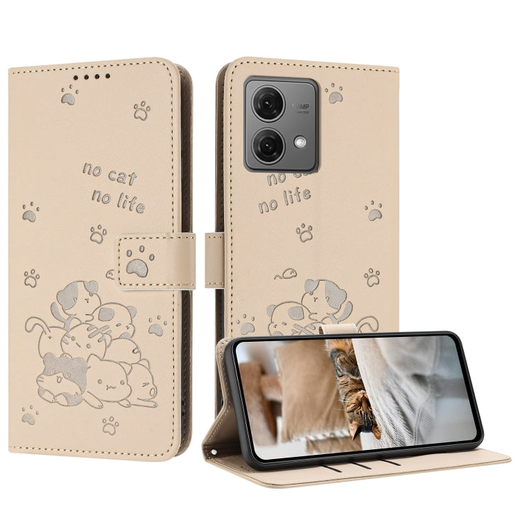 Embossed Kitten Phone Leather Case with Lanyard, For Motorola Moto G14, For Motorola Moto G Stylus 2023 4G, For Motorola Edge 40