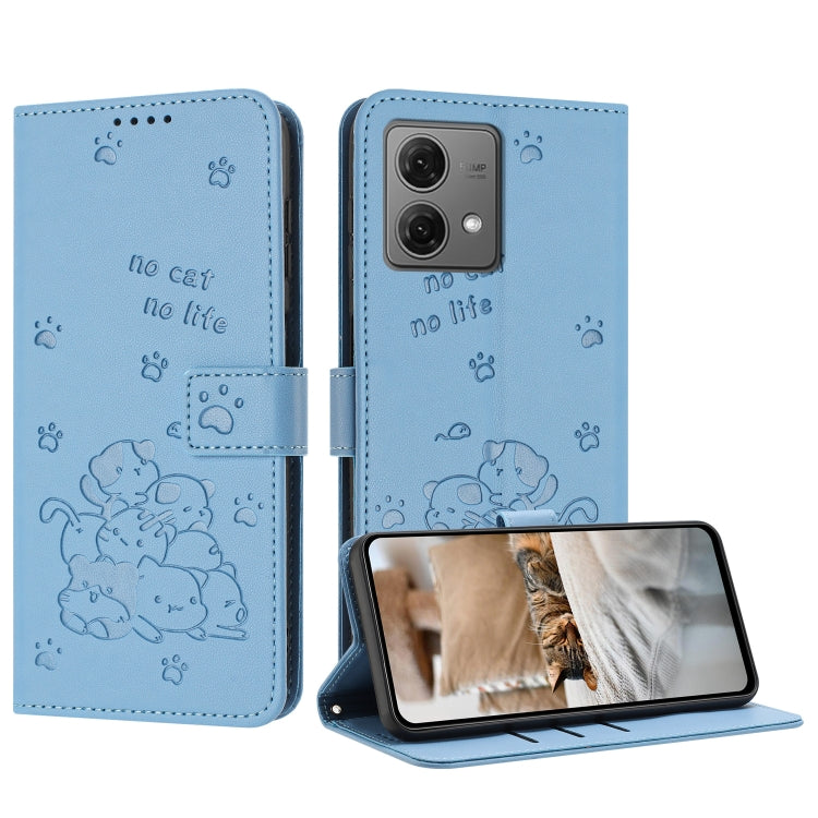 Embossed Kitten Phone Leather Case with Lanyard, For Motorola Moto G14, For Motorola Moto G Stylus 2023 4G, For Motorola Edge 40