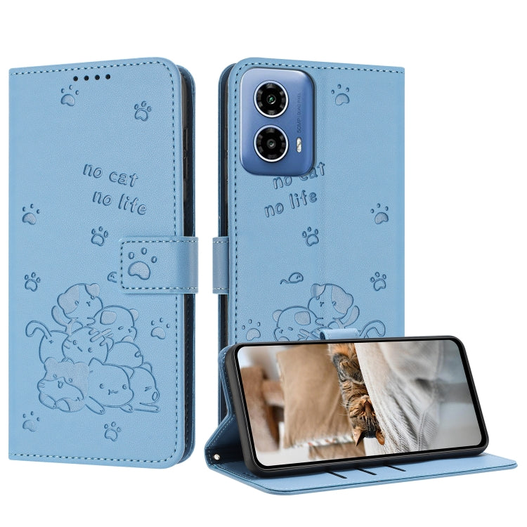 Embossed Kitten Phone Leather Case with Lanyard, For Motorola Edge 50 Fusion, For Motorola Moto G 5G 2024, For Motorola Moto G Stylus 5G 2024, For Motorola Moto G34