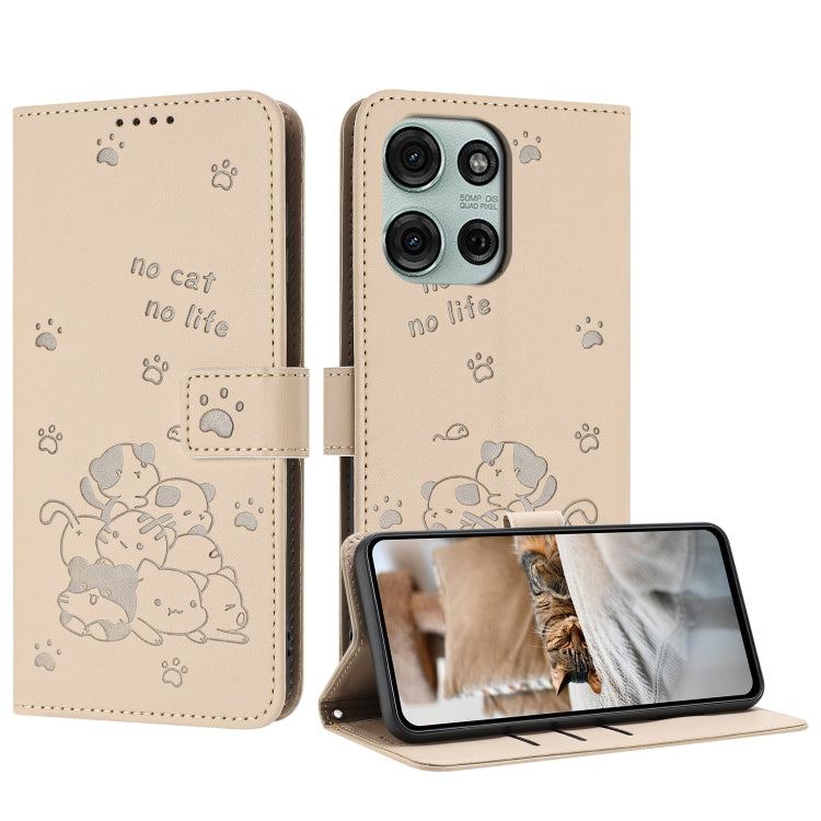 Embossed Kitten Phone Leather Case with Lanyard, For Motorola Moto S50 / Edge 50 Neo, For Motorola Moto G35, For Motorola Moto G55, For Motorola Moto G04 / G24 / G04s