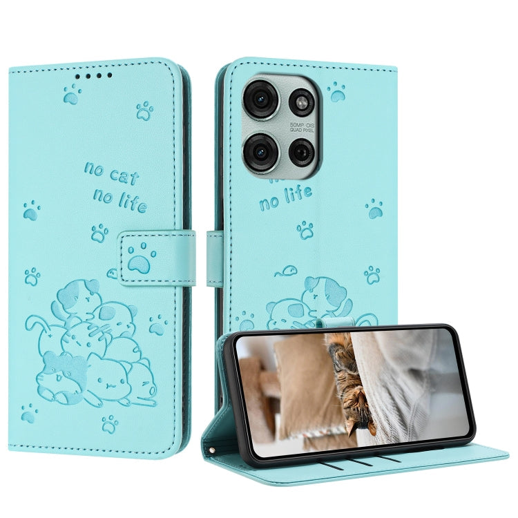 Embossed Kitten Phone Leather Case with Lanyard, For Motorola Moto S50 / Edge 50 Neo, For Motorola Moto G35, For Motorola Moto G55, For Motorola Moto G04 / G24 / G04s