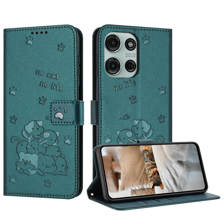 Embossed Kitten Phone Leather Case with Lanyard, For Motorola Moto S50 / Edge 50 Neo, For Motorola Moto G35, For Motorola Moto G55, For Motorola Moto G04 / G24 / G04s