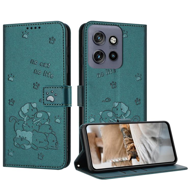 Embossed Kitten Phone Leather Case with Lanyard, For Motorola Moto S50 / Edge 50 Neo, For Motorola Moto G35, For Motorola Moto G55, For Motorola Moto G04 / G24 / G04s