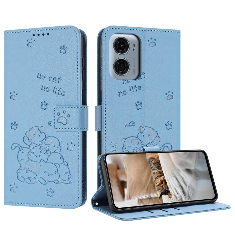 Embossed Kitten Phone Leather Case with Lanyard, For Motorola Moto G15, For Motorola Moto G 5G 2025, For Motorola Moto G Power / G Play 2025, For Motorola Moto G75