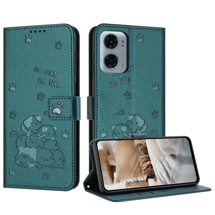 Embossed Kitten Phone Leather Case with Lanyard, For Motorola Moto G15, For Motorola Moto G 5G 2025, For Motorola Moto G Power / G Play 2025, For Motorola Moto G75