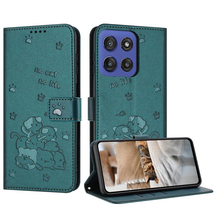 Embossed Kitten Phone Leather Case with Lanyard, For Motorola Moto G15, For Motorola Moto G 5G 2025, For Motorola Moto G Power / G Play 2025, For Motorola Moto G75