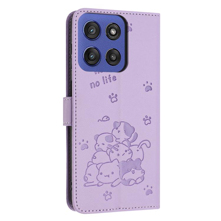 Embossed Kitten Phone Leather Case with Lanyard, For Motorola Moto G15, For Motorola Moto G 5G 2025, For Motorola Moto G Power / G Play 2025, For Motorola Moto G75