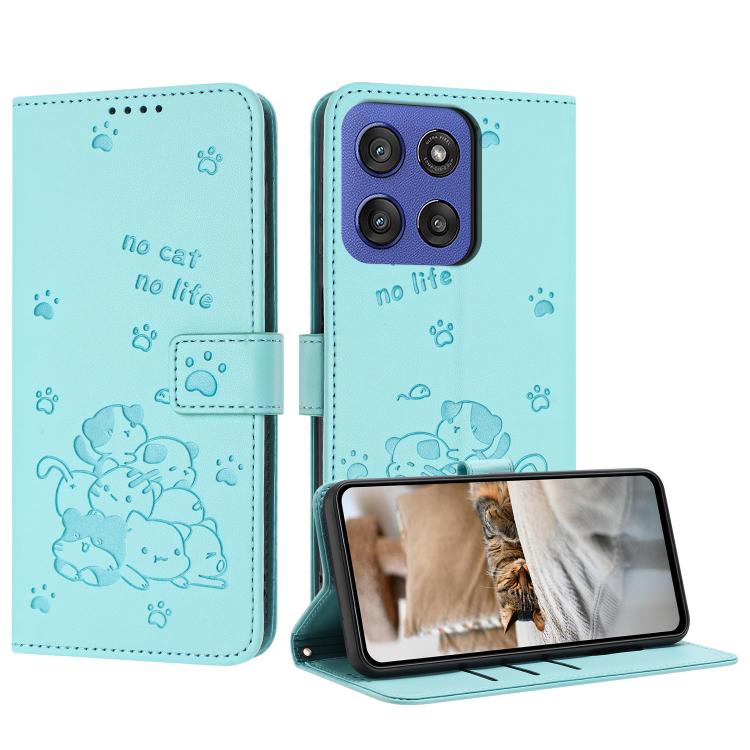 Embossed Kitten Phone Leather Case with Lanyard, For Motorola Moto G15, For Motorola Moto G 5G 2025, For Motorola Moto G Power / G Play 2025, For Motorola Moto G75