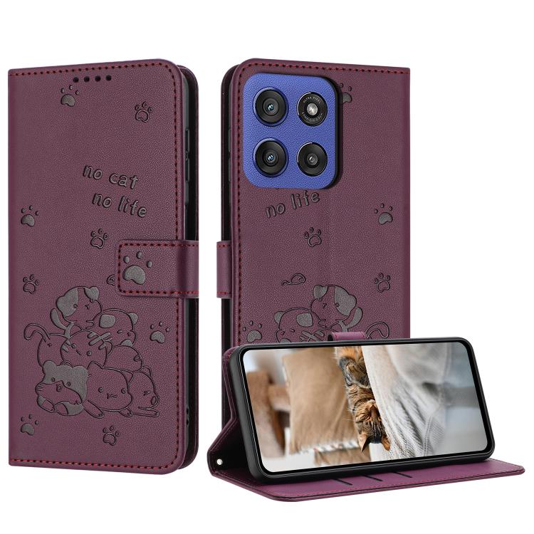 Embossed Kitten Phone Leather Case with Lanyard, For Motorola Moto G15, For Motorola Moto G 5G 2025, For Motorola Moto G Power / G Play 2025, For Motorola Moto G75