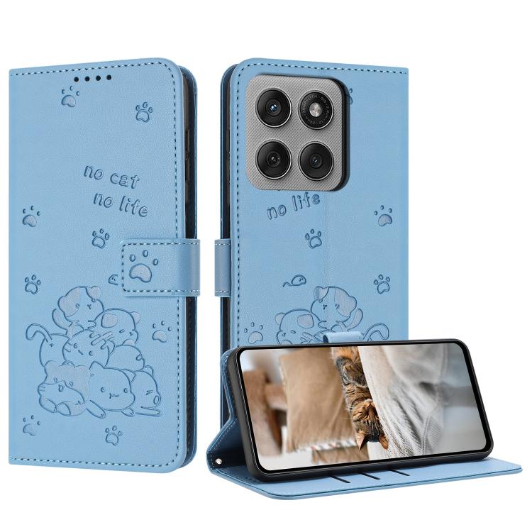 Embossed Kitten Phone Leather Case with Lanyard, For Motorola Moto G15, For Motorola Moto G 5G 2025, For Motorola Moto G Power / G Play 2025, For Motorola Moto G75
