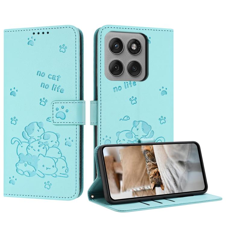 Embossed Kitten Phone Leather Case with Lanyard, For Motorola Moto G15, For Motorola Moto G 5G 2025, For Motorola Moto G Power / G Play 2025, For Motorola Moto G75