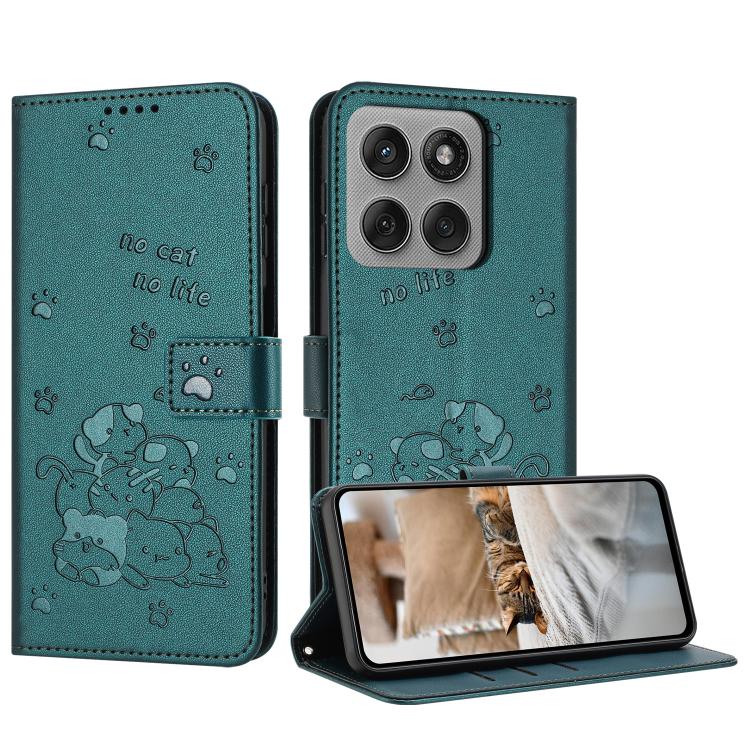 Embossed Kitten Phone Leather Case with Lanyard, For Motorola Moto G15, For Motorola Moto G 5G 2025, For Motorola Moto G Power / G Play 2025, For Motorola Moto G75