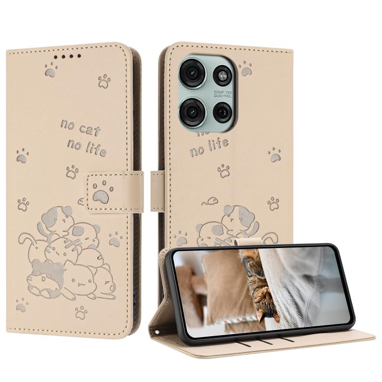 Embossed Kitten Phone Leather Case with Lanyard, For Motorola Edge 60 Pro, For Motorola Edge 60 Fusion, For Motorola Moto G Stylus 5G 2025, For Motorola Moto G05