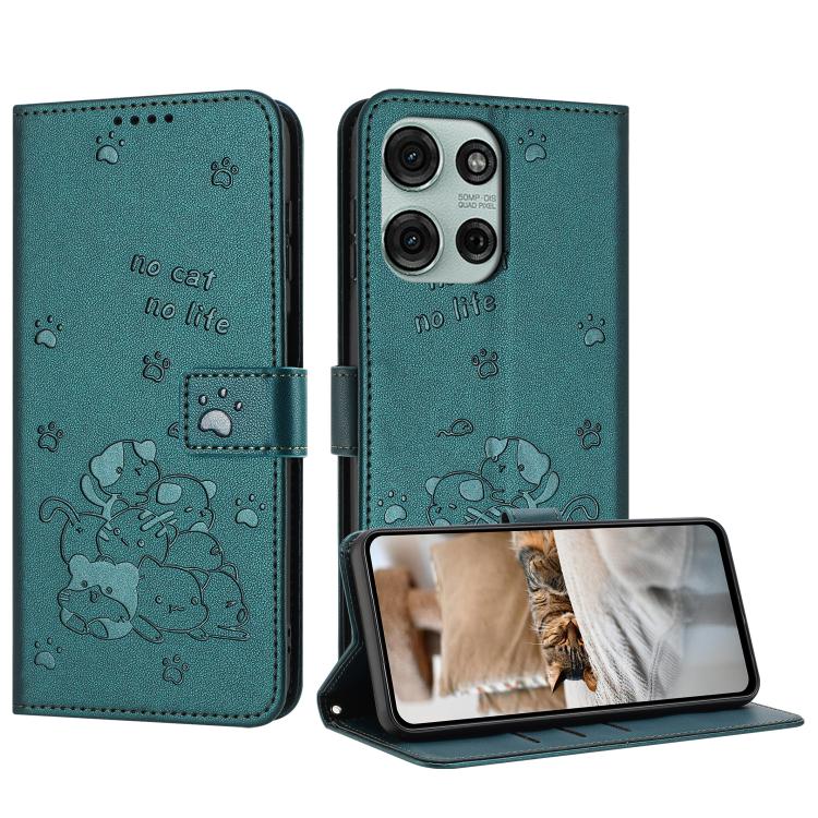 Embossed Kitten Phone Leather Case with Lanyard, For Motorola Edge 60 Pro, For Motorola Edge 60 Fusion, For Motorola Moto G Stylus 5G 2025, For Motorola Moto G05