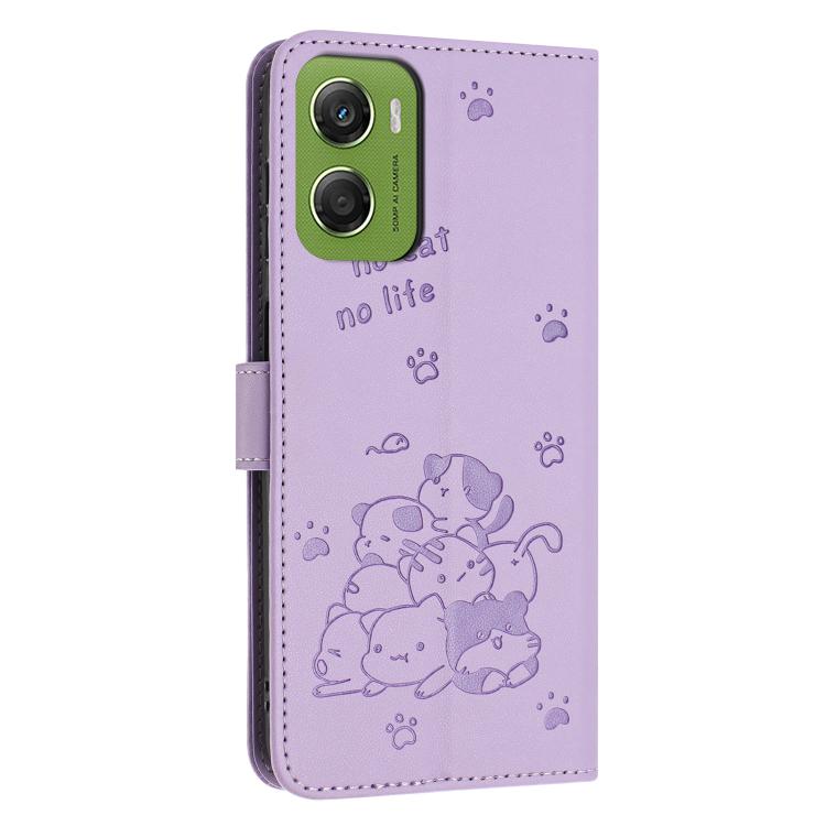 Embossed Kitten Phone Leather Case with Lanyard, For Motorola Edge 60 Pro, For Motorola Edge 60 Fusion, For Motorola Moto G Stylus 5G 2025, For Motorola Moto G05