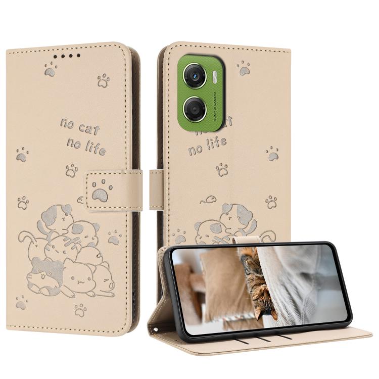 Embossed Kitten Phone Leather Case with Lanyard, For Motorola Edge 60 Pro, For Motorola Edge 60 Fusion, For Motorola Moto G Stylus 5G 2025, For Motorola Moto G05