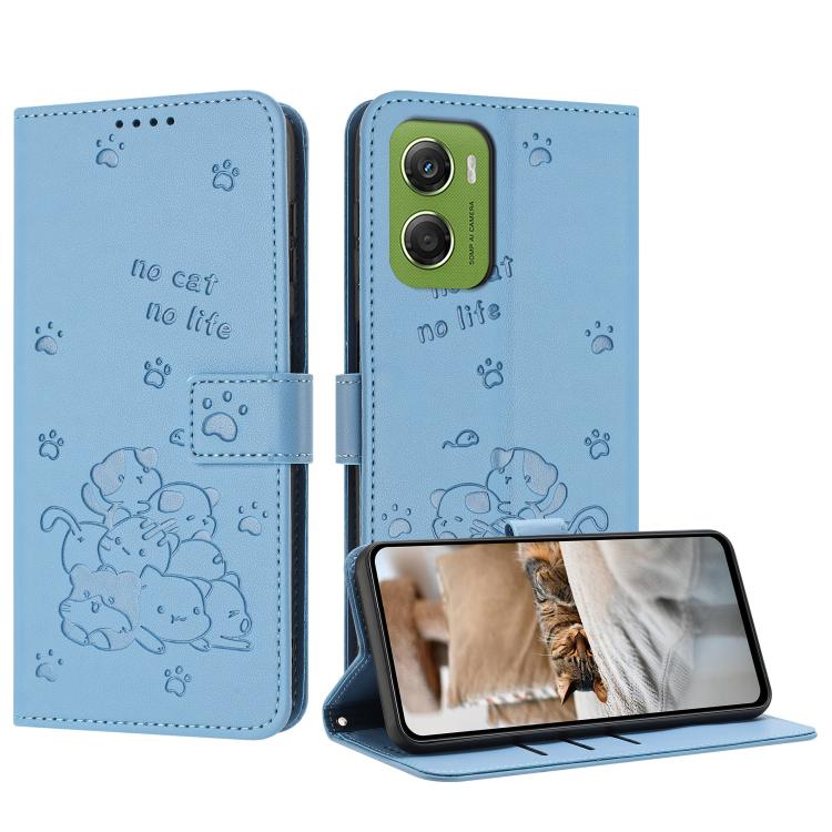 Embossed Kitten Phone Leather Case with Lanyard, For Motorola Edge 60 Pro, For Motorola Edge 60 Fusion, For Motorola Moto G Stylus 5G 2025, For Motorola Moto G05