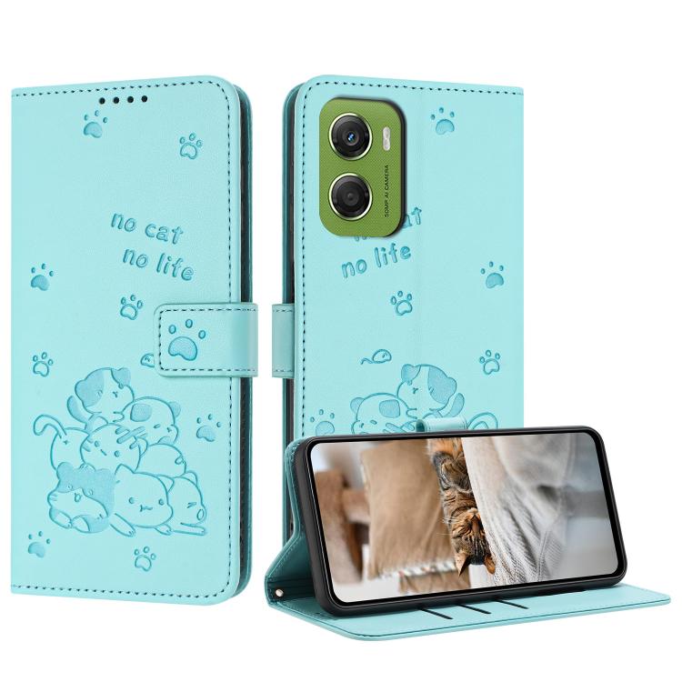 Embossed Kitten Phone Leather Case with Lanyard, For Motorola Edge 60 Pro, For Motorola Edge 60 Fusion, For Motorola Moto G Stylus 5G 2025, For Motorola Moto G05